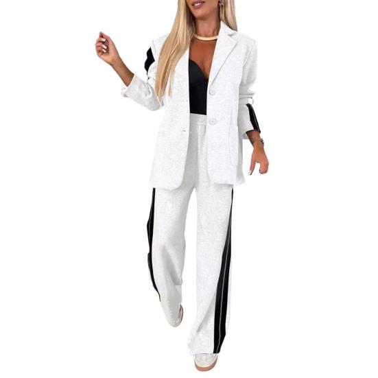 2 ks/sada Lady Formal Coat Kalhoty Set stahovací límec Jednořadý dlouhý rukáv