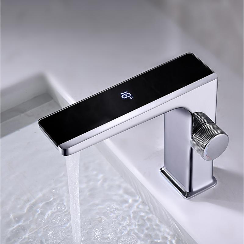 Digital Display LED Bathroom Basin Faucet Brass Black/White Hot Cold Water Sink Mixer Wash Tap Deck Mount Sink Mixer Tap