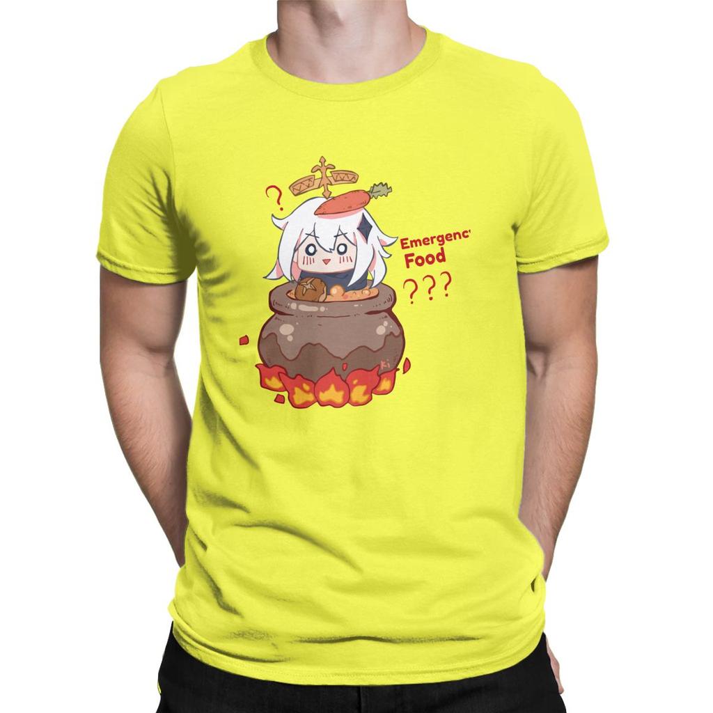Vintage Paimon Genshin Impact Emergency Impact T Shirt For Men Pure Cotton T Shirts Genshin Impact