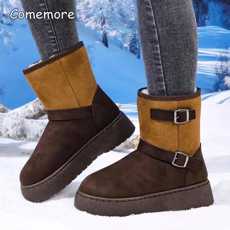 Fashion Casual Belt Buckle Decoration Snow Boots Women 2025 Winter Fashion Mix Color Suede Ankle Boots Warm Short Plush Non Slip Booties