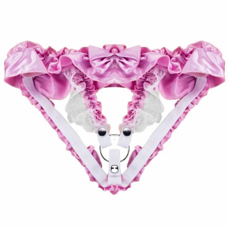 Pink Lace Bow Chastity Belt Waistband Penis CB Lock Strap Sissy Support Belt SM Devices Erotic Accessories for Man Adult Sex Toy