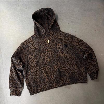 Herren Lockeres Vintage Kapuzen-Reißverschluss-Sweatshirt Leopardenmuster Lässig Streetwear
