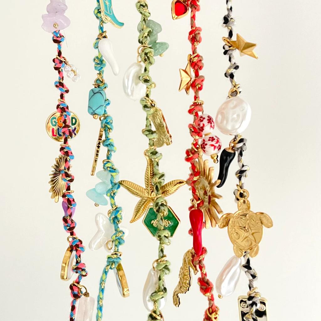 New Stainless Steel Personaliz Diy Knotting Rope Chain Starfish Turtle Pendant Necklace Gold-Plated Color Beach Style