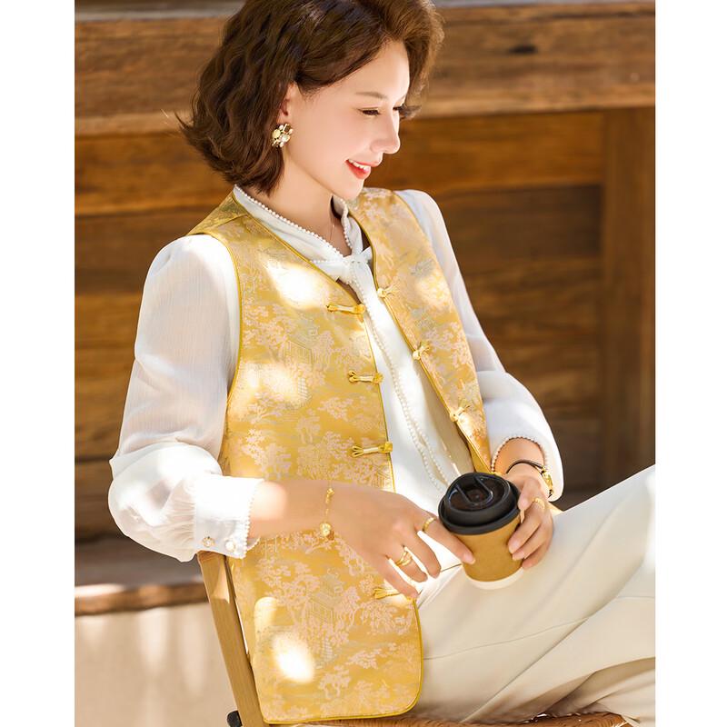 

Pa Si Te New Chinese Style Floral Disc Button Vest L