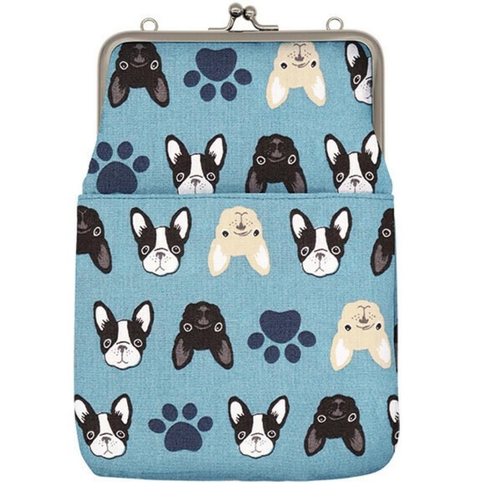 

Onishi Ken Seihan Women s 2-Way Shoulder Bag with Clasp Closure, French Bulldog Design, Blue