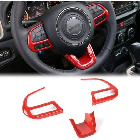 

3x Car Steering Wheel Frame Cover Trim for Jeep Renegade 2015+/ Compass 17+ Red