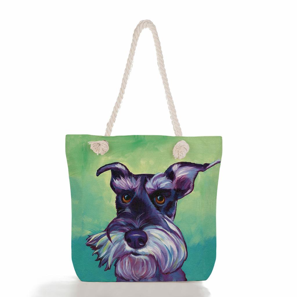 Multifunctional Dog Printed Thick Rope Shoulder Beach Bag Casual Large Capacity Handbag 7598 CLE