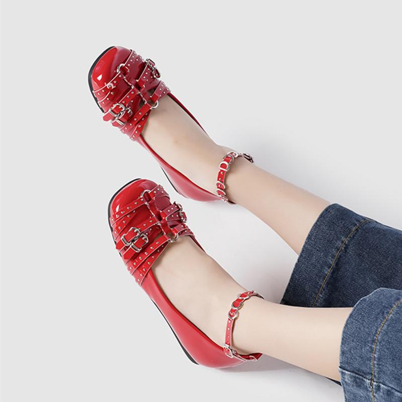 Fashion 2025 New Designer Fashion Patent Leather Rive Belt Buckle Women Ballet Flats Comfortable Soft Soles Mary Janes Girls Dance Shoes