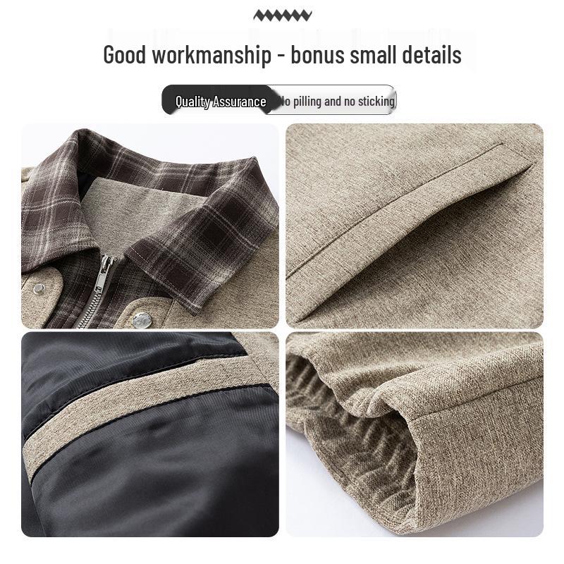 Men's Plaid Patchwork Two-Piece Look Jacket, Spring/Autumn 2026, Plus Size Loose Lapel Outerwear