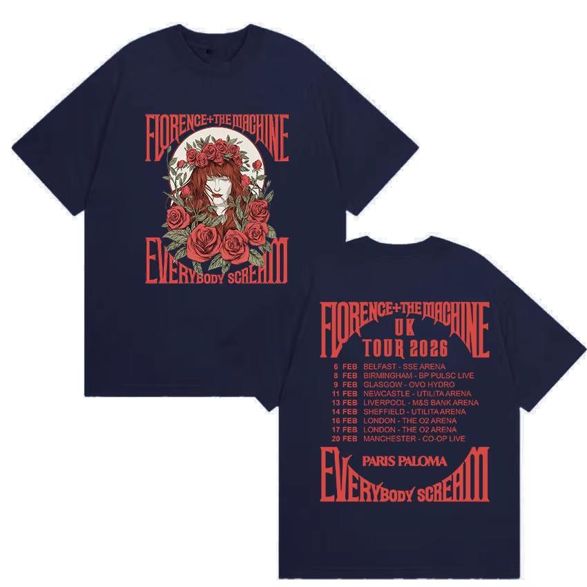Florence The Machine Everybody Scream Tour 2026 Magliette Stampate Unisex Donna Moda Vintage Puro Cotone Maglietta Streetwear