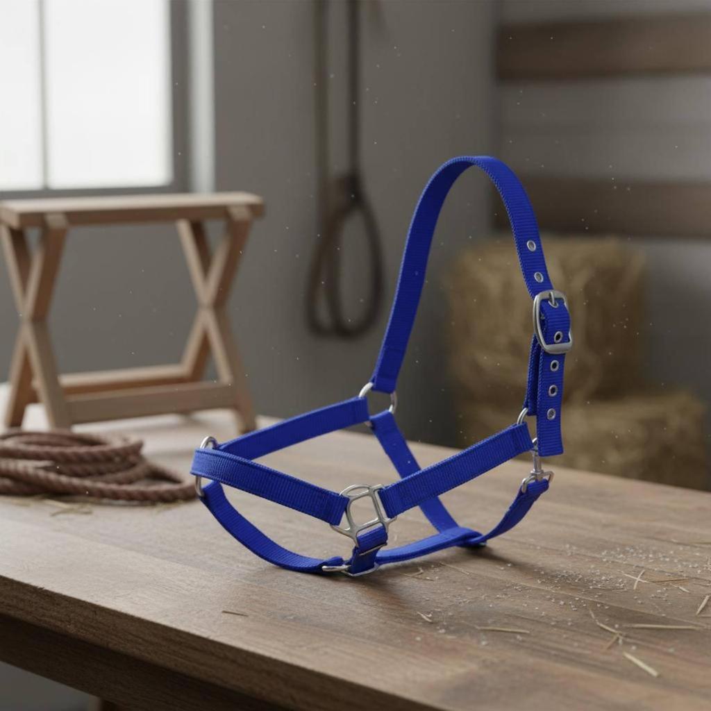 Adjustable Horse Halter Metal Strapping PP Headstall for Equestrians, Stable,