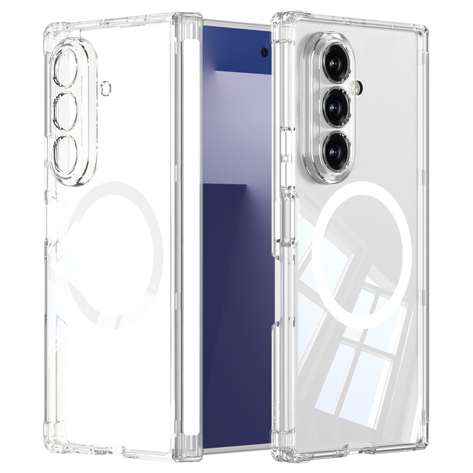 

For Samsung Galaxy Z Fold7 5G Magnetic Case Airbag Drop Proof TPU+PC Phone Back Cover Anti-Yellow Transparent