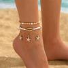 Bohemian Styles Shell Anklets Set with Starfish and Cowrie Charm Adjustable Beach Foot Jewelry for Women