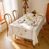 Ying Cross-Border Cotton Linen Embroidered Tablecloth, French Retro American Style, Rectangular.