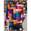 T Shirts for Man Geometric Block 3D Print Autumn Long Sleeve T-Shirt Pullover Casual Male Tops Street Lightweight Men's Clothes
