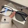 Portable Metal Photochromic Glasses Fashionable Black Gray Silver Half Frame Square Glasses UV Protection