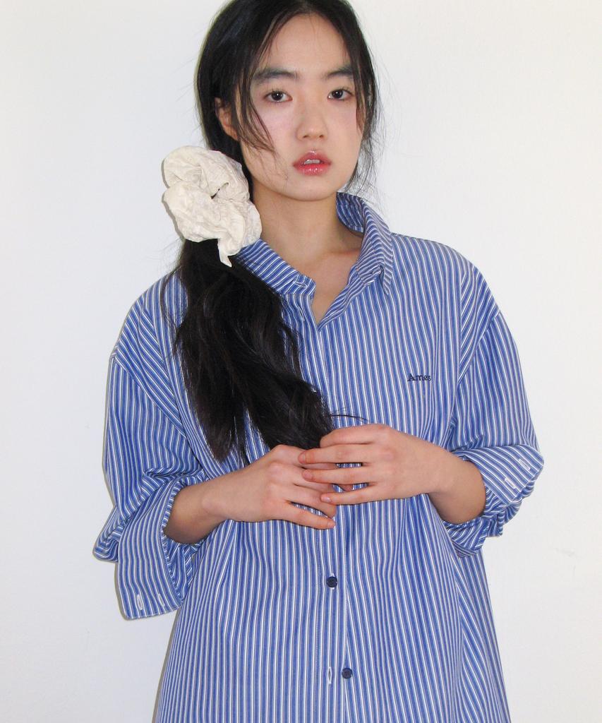 AMES-WORLDWIDE Over Fit Stripe Shirts Blue