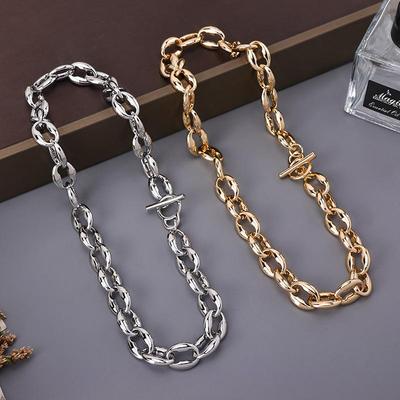 Chunky European-American Style Chain Necklace: Versatile Clavicle Choker with OT Buckle