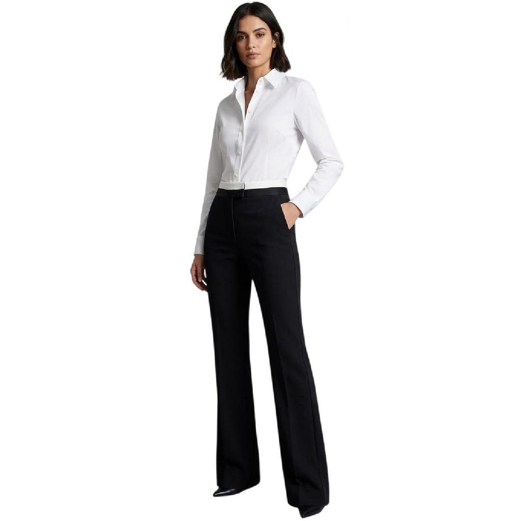 Off White Womens/Ladies Flared Regular Tuxedo Trousers
