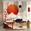 Japanese Shower Curtain Boho Cherry Blossom Mid Century Abstract Asian Mountain Sun Nature Landscape Bathroom Modern Arch
