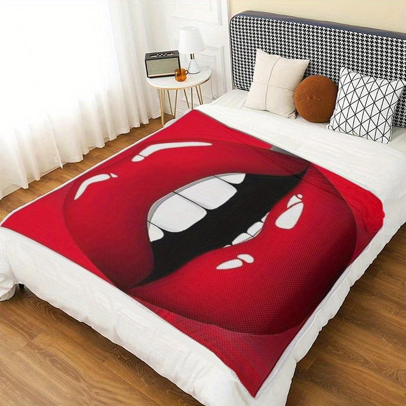 Sexy Lips Theme Pattern Flannel printed blanket suitable for all seasons suitable for living room office sofa and travel