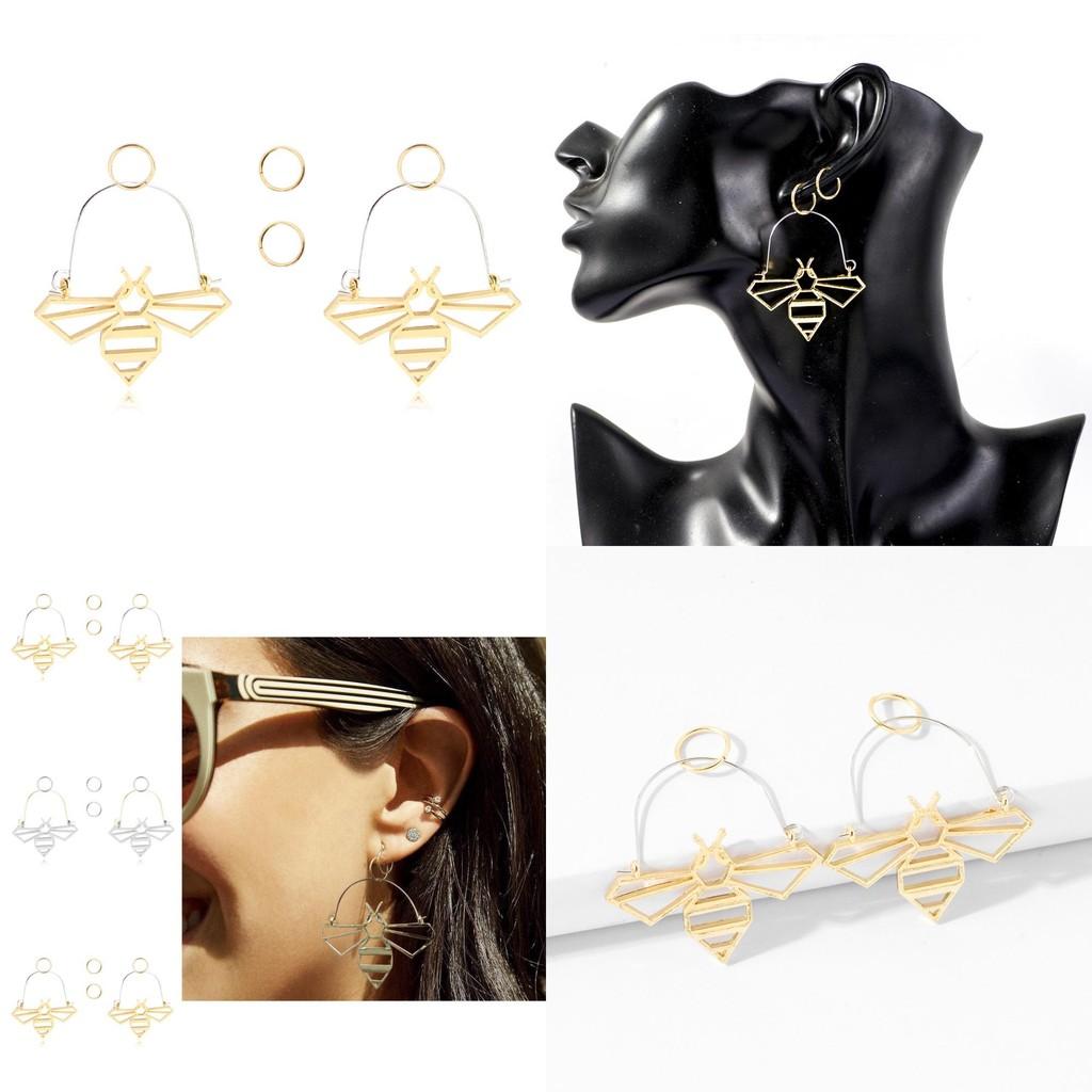 Trendy Alloy Bee Drop Earrings Unique Hollow Hoop Design For Women