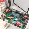 3D Koi Fish Pond Doormat Realistic Koi Fish Waterfall Lotus Print Non Slip Floor Mat for Zen Decor
