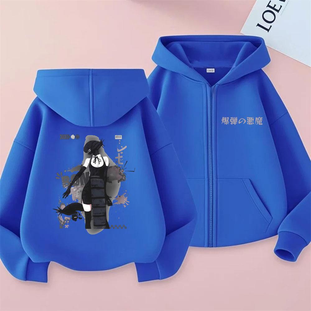 Anime Chainsaw Man Print Zipper Hoodie Reze Cartoon Graphic Hoodies Men Women Fashion Clothing Casual Oversized Zip Up Jakcet