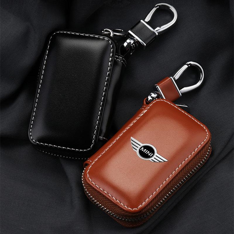 1Pcs Leather Emblem Car Key Case Keychain Zipper Key Case Bag For Mini Cooper One S Clubman R50 R53 R56 R60 F55 F56 R57 R58 R59
