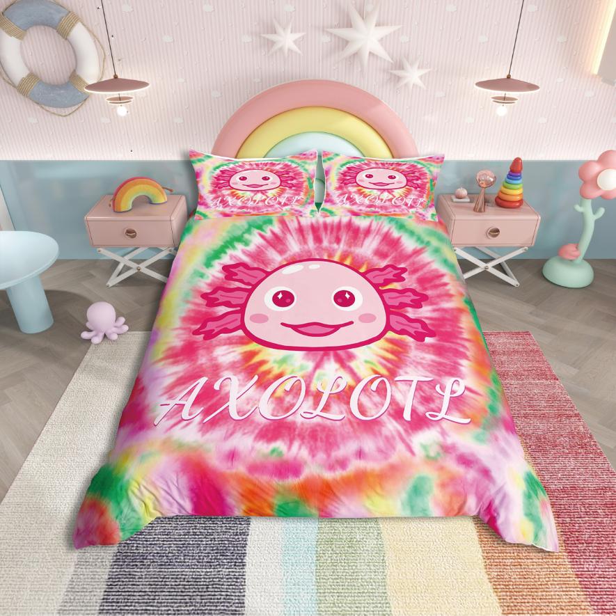 Homewish Cartoon Animal Axolotl Duvet Cover SetFlower Butterfly For Kids Bedding SetKawaii Wildlife Bed Set