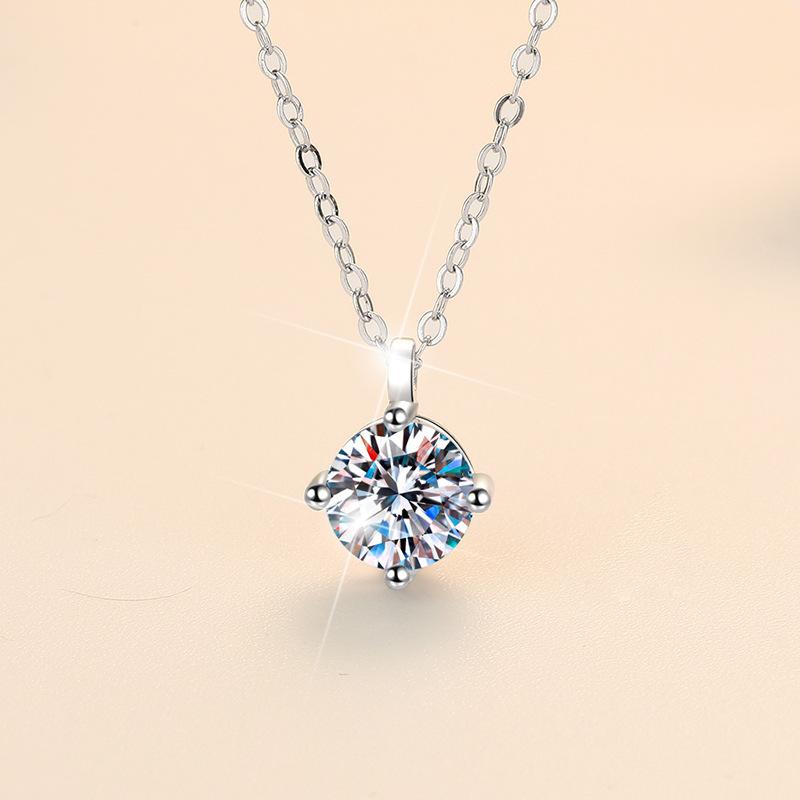 6.5mm Rond Geslepen Drie-klauw Solitaire Moissanite Hanger Ketting S925 Sterling Zilver Voor Vrouwen