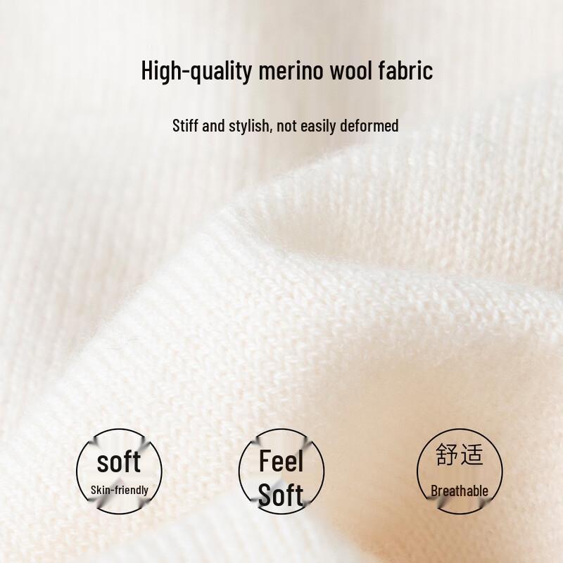 TUHUANG Women's Pure Wool Color Block Round Neck Cardigan