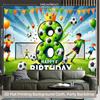 2D Football Birthday Banner for 8-Year-Old with Soccer Balloon and Kids Playing Soccer