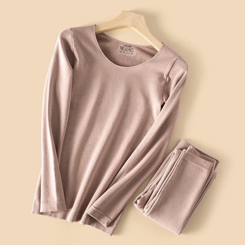 

Комплект женского термобелья: Плотный бархат, бесшовный, с круглым вырезом для осени и зимы One Size