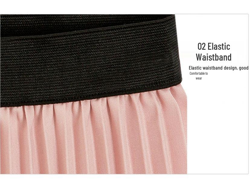 Women's Plus Size Chiffon Pleated A-Line Skirt - Summer Korean Style, High Waist, Medium to Long Length