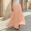 Women's Fashion Plaid Print Maxi Skirt Holiday Casual Pleated Half Skirt Flared Long Skirt with Elastic Waistband for Daily Wear
