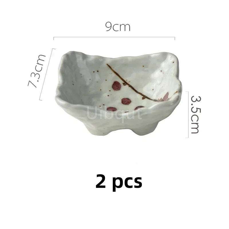2 pcs set Japanese style ceramic special shaped small dishes snack dessert plate creative household tableware sauce snacks tray