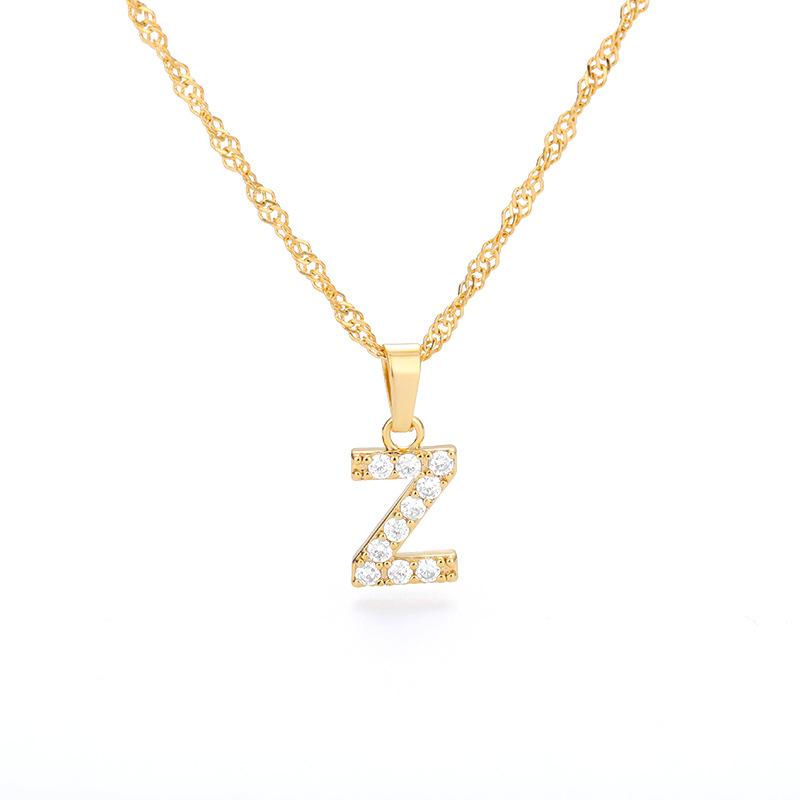 

New English letter necklace plated with real gold and slightly inlaid with zircon letter pendant stainless steel chain
