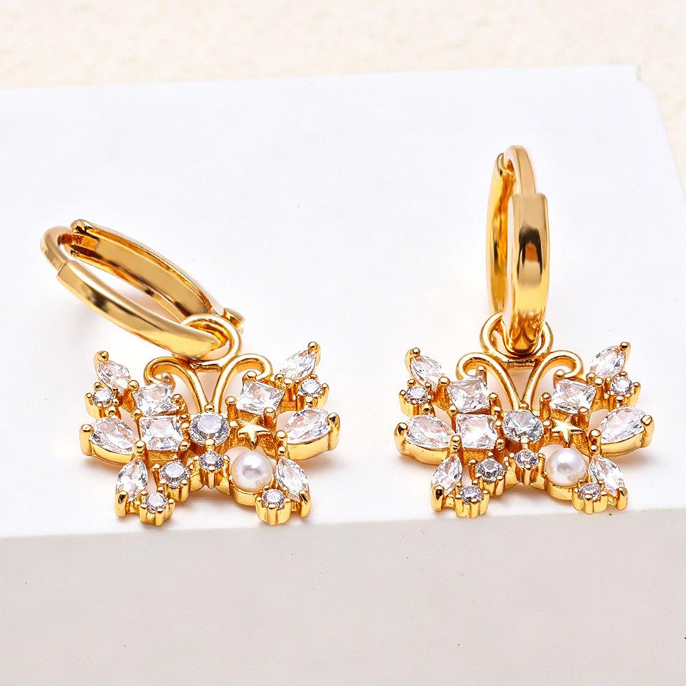 Elegant Butterfly Pendant Earrings with Copper Inlaid Zirconia