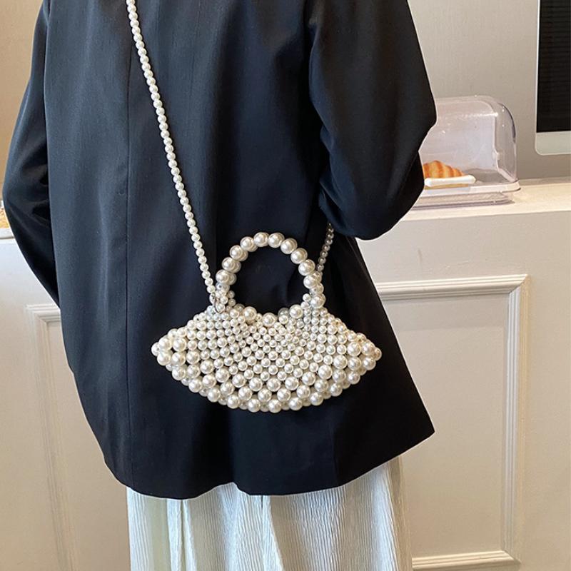 2023 Ins New Korean Version of Mini Children's Fan-shaped Portable Concave Shape Hand Carrying Slung Pearl Bag Bags for Girls