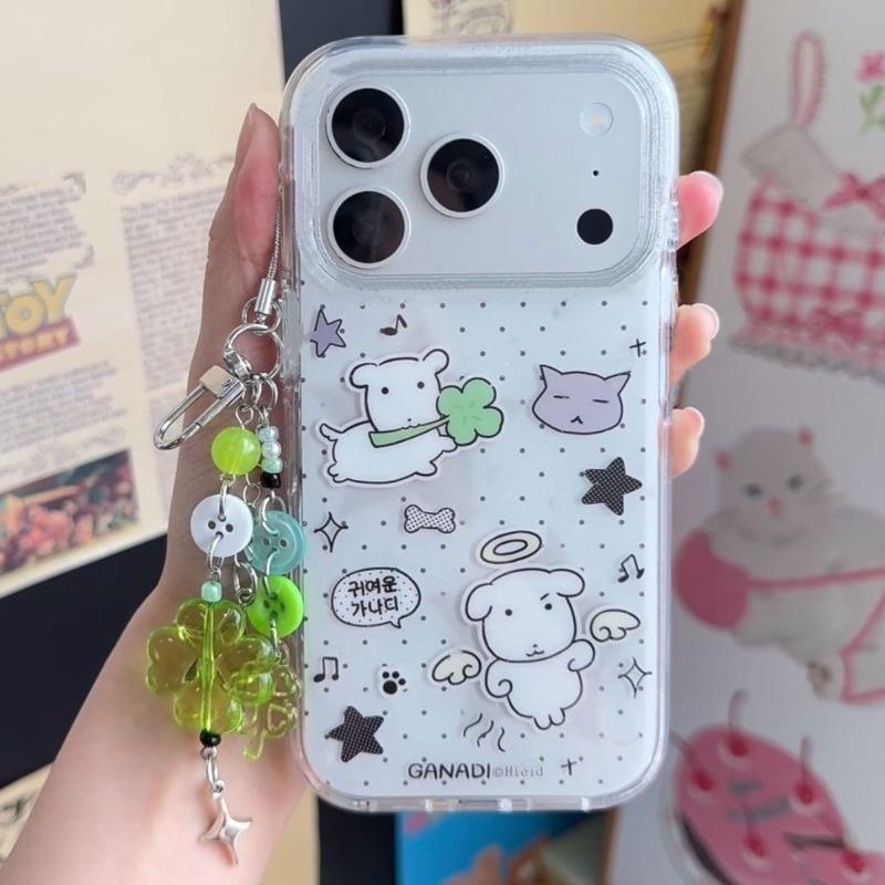 Korean Cute Big Head Puppy Polka Dots Phone Case For iPhone 17 Air 16 15 14 13 12 11 Pro Max 16e 17e X XR XS Max 7 8 Plus Cover