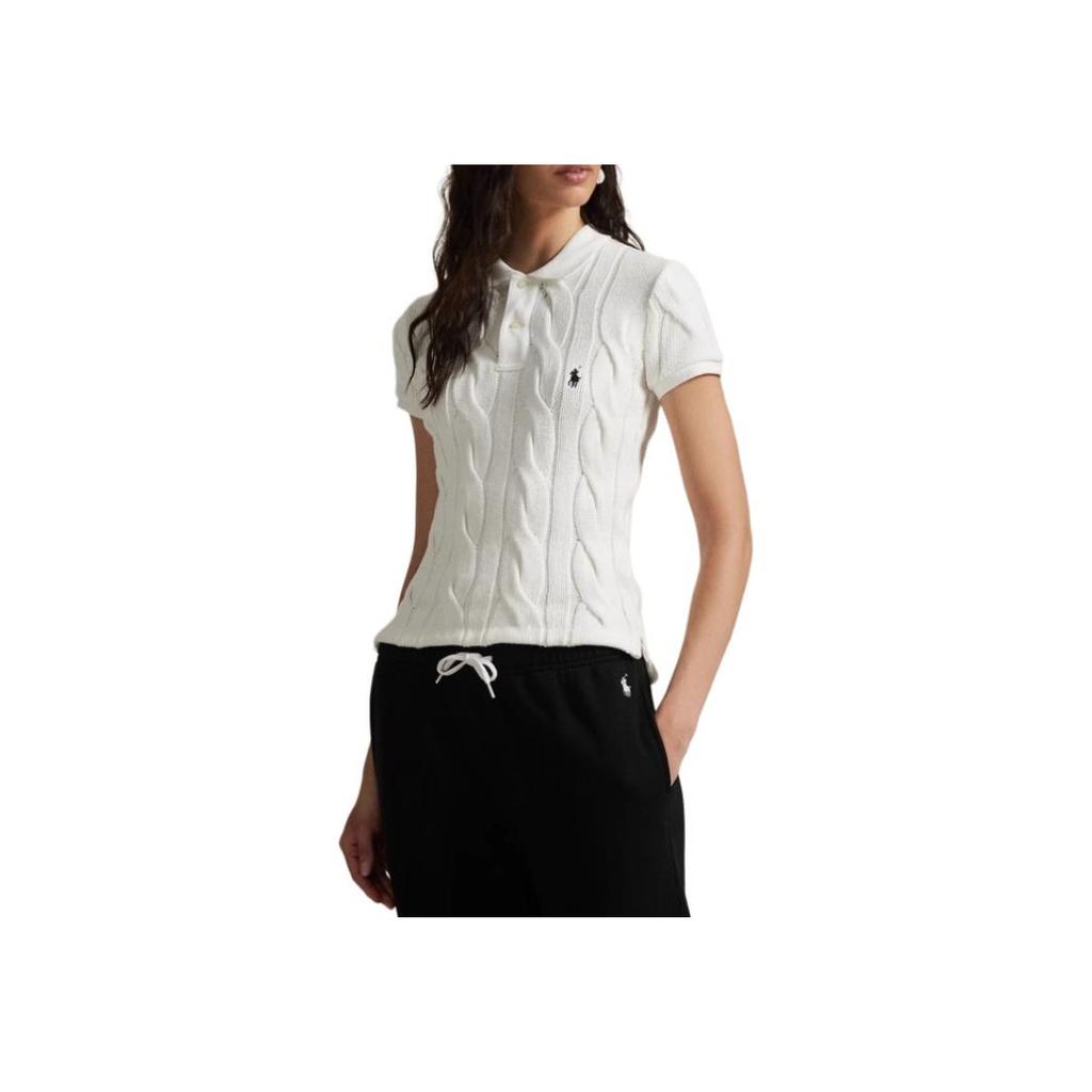 Polo Ralph Lauren FW25 Slim Fit Zopfmuster Baumwoll-Polohemd Damen Oberteile Weiß WMPOKNINB920265-100