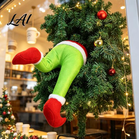 Playful Holiday Scene Setting Christmas Elf Stuffed Leg Ornaments Santa Green/Red Legs Decorations Poseable Indoor Fireplace Ornament for Xmas Tree