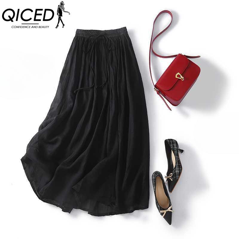 QICED Women's Fashion Casual Solid Color Print Summer Spring Skirt