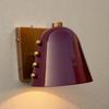 Mid-Century Modern Brass Wall Sconce Wine Red Cone Shade With Rivet Lighting