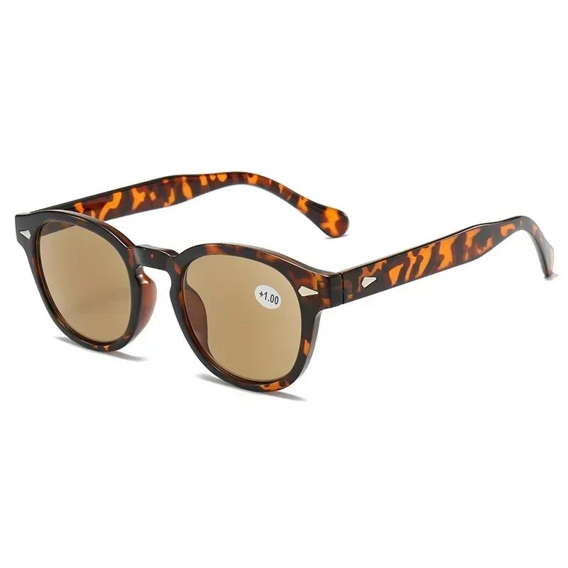 Women Men Ultra Light Unisex Presbyopia Glasses Vintage Rivet Leopard Round Sunglasses Fashion Reading