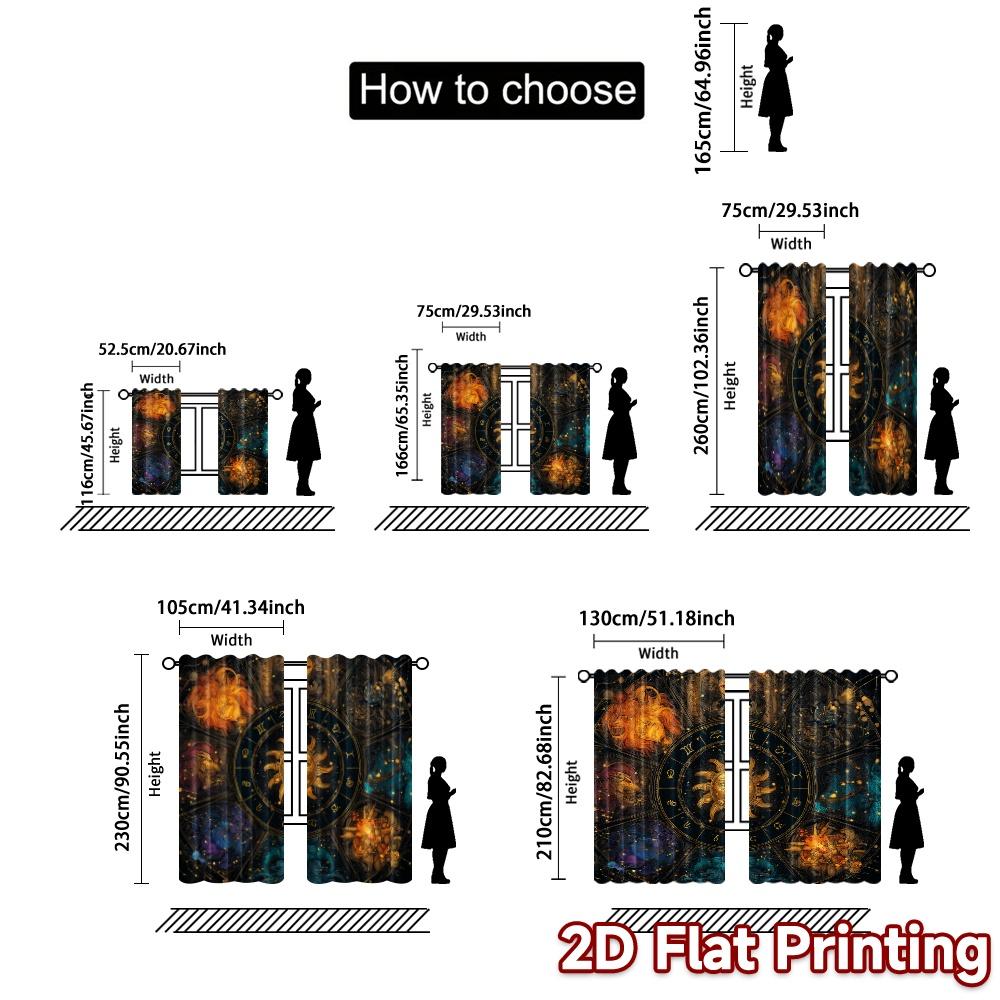 Flat Printing Jit Curtains Without Rod Cosmic Zodiac Wheel Chic Window Treatment Durable Polyester Curtain Set Of 2 Made Washable