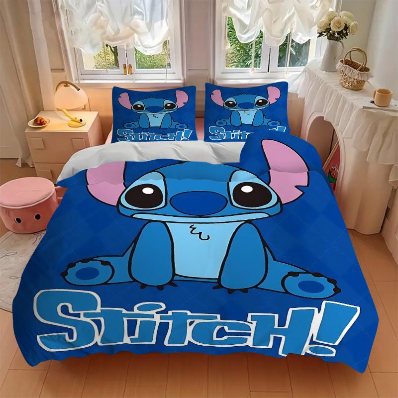Stitch'S Blue Adventure Print 3Pcs Bedding Setduvet Cover With 2 Bedropillowcase Home Birthday Gift