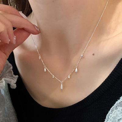 Simple High-End Brushed Water Drop Zircon Necklace, Female Gentle Niche Fashion Temperament Versatile Neck Chain Sweater Chain