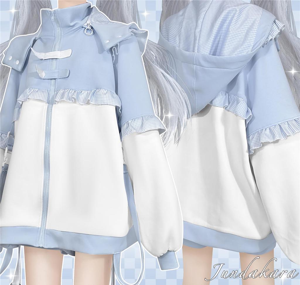 Jundakara Light Blue Long Subculture Angel Sickly Color Loose Size M Women's Hoodie, Sleeve, Style, Wings, Hooded, Ruffles, Angelic, Cute, Block,